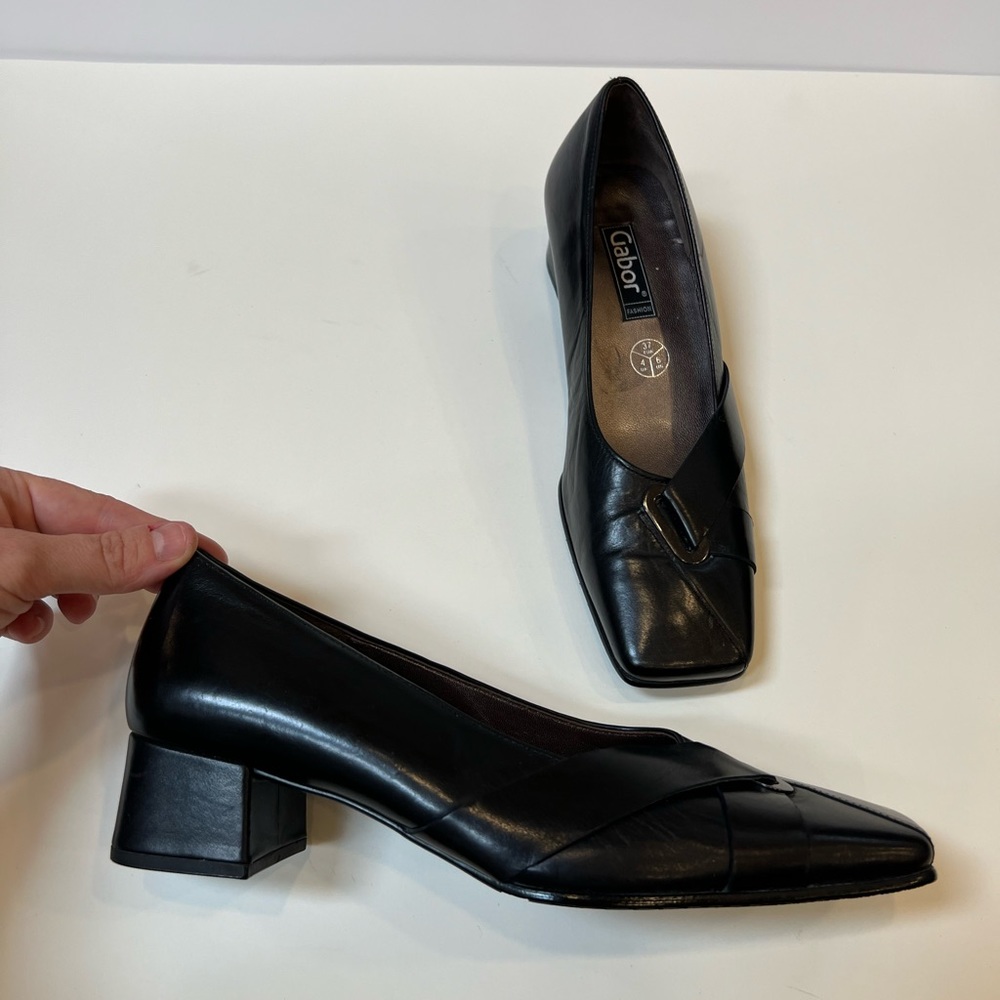 Gabor Leather Square Toe Black Block Heels - Picture 12 of 13